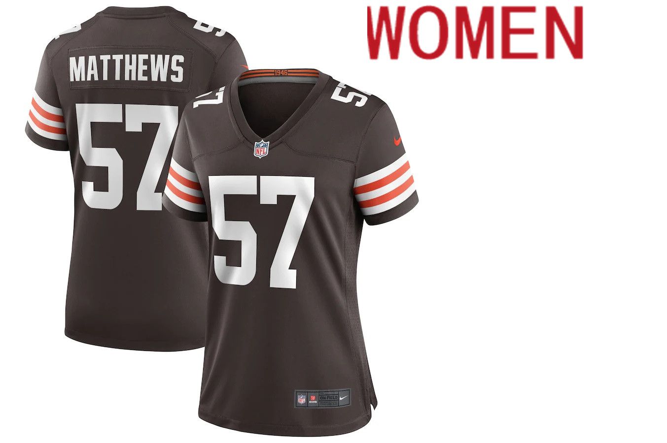 Women Cleveland Browns #57 Clay Matthews Nike Brown Game Retired Player NFL Jersey->women nfl jersey->Women Jersey